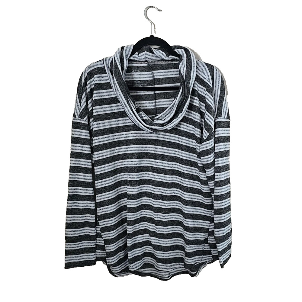 Maurices 24/7 Gray Striped Cowl Neck Knit Long Sleeve Top Womans Plus Size 0X